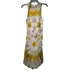Young Fabulous & Broke Tie Dye Yellow Ribbed Knit Maxi Dress Festival Beachy